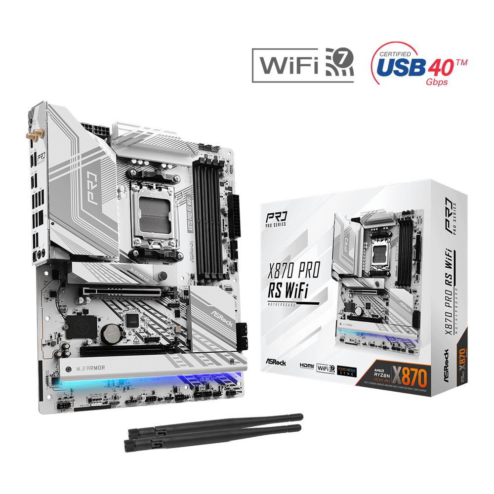 ASROCK MB X870 PRO RS WIFIAMD X870, 4xDDR5, 3xM.24xSATA, WIFI7, USB4, RAID, ATX, 2.5G LAN slika 1