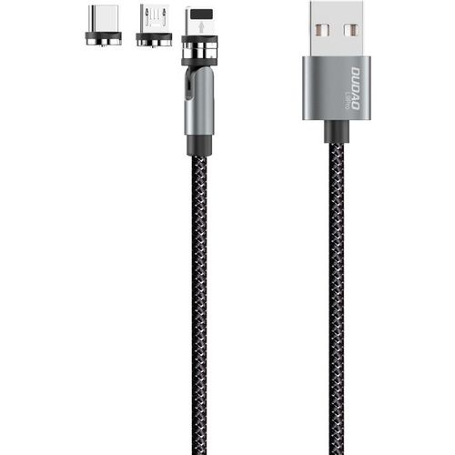 Dudao magnetski USB kabel + komplet utikača Lightning / USB Type C / Micro USB 3 A 1 m siva slika 2