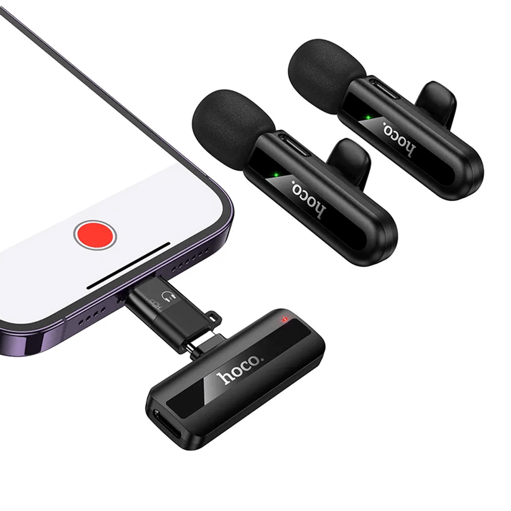Bežični mikrofon Hoco L20A USB-C / Lightning 2 komada crni slika 3