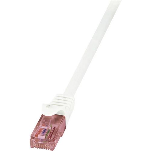 LogiLink CQ2011U RJ45 mrežni kabel, Patch kabel cat 6 U/UTP 0.25 m bijela vatrostalan, sa zaštitom za nosić 1 St. slika 1