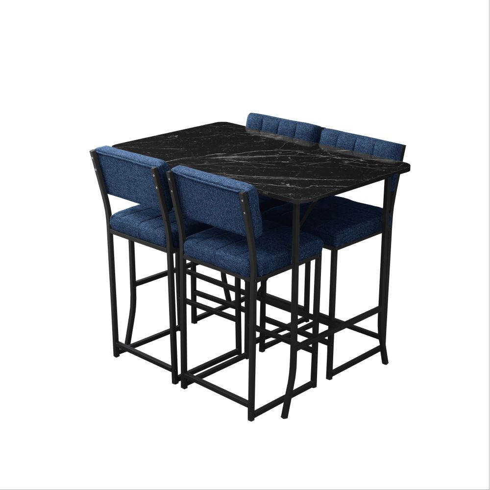 Retro Bar Stalak i Stolice Set (5 Komada) - Plava i Crna slika 4