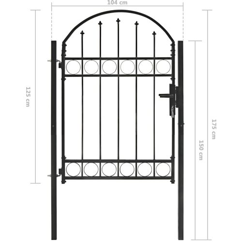 Vrata za ogradu s lučnim vrhom čelična 100 x 125 cm crna slika 21