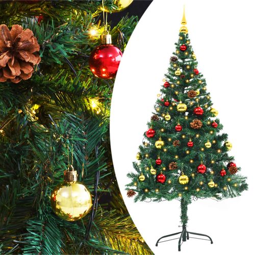 Umjetno božićno drvce s kuglicama i LED svjetlima zeleno 150cm slika 1