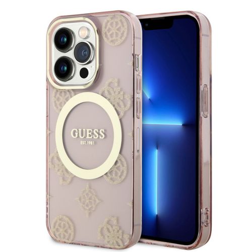 Guess Futrola za iPhone 14 Pro IML GLITTER PEONY GOLD PINK MagSafe slika 1