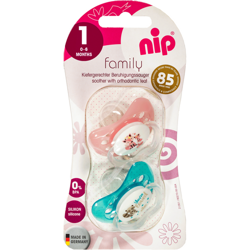 nip® Duda varalica Family 0-6mj (veličina 1) - Silikon, 2kom Mint, Pink slika 3