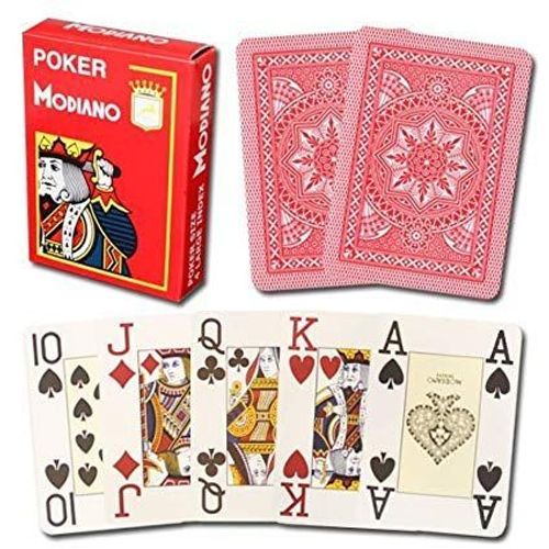 MODIANO karte za poker 100% plastika 4 jumbo index, crvene slika 1