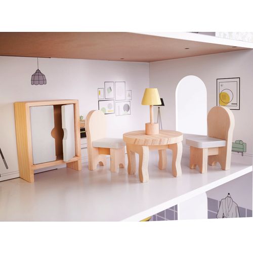 Drvena kućica za lutke + namještaj 70cm siva slika 9