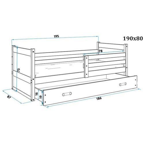 Drveni dečiji krevet Rico - bukva - sivi - 190x80 cm slika 3