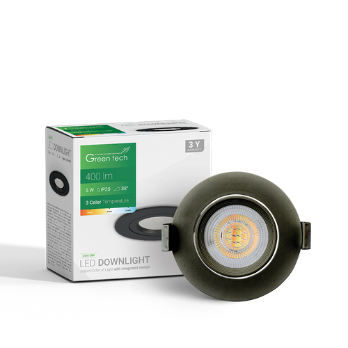 LED downlight Green Tech 400 lm, 5W, 3CCT, 3000K-4000-6500K, crni slika 3