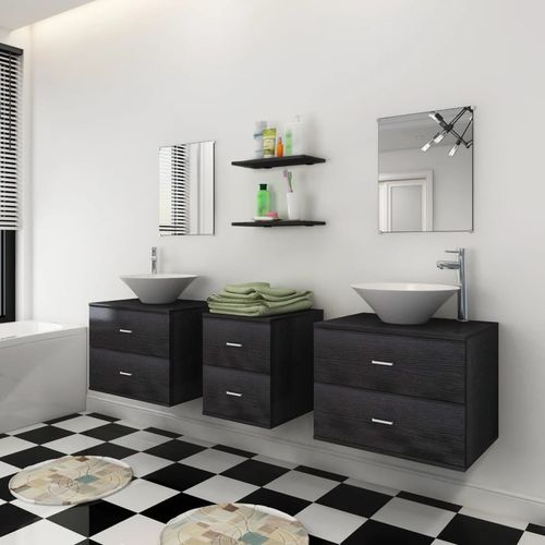9-dijelni set kupaonskog namještaja, umivaonika i slavine crni slika 49