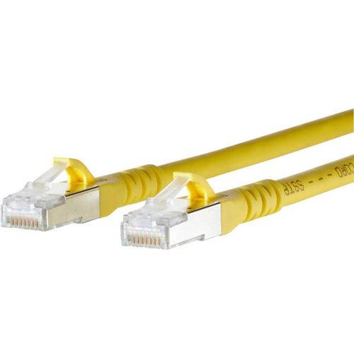 Metz Connect 1308451577-E RJ45 mrežni kabel, Patch kabel cat 6a S/FTP 1.50 m žuta sa zaštitom za nosić 1 St. slika 1