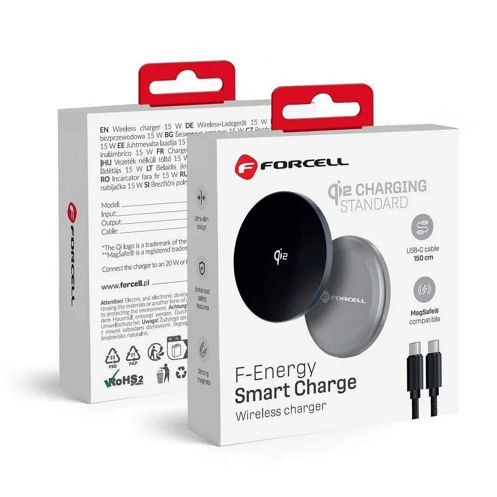 Forcell F-Energy Smart Charge USB C Qi2 15W MagSafe kompatibilan punjač s odvojivim kabelom od 150cm -srebrni slika 7