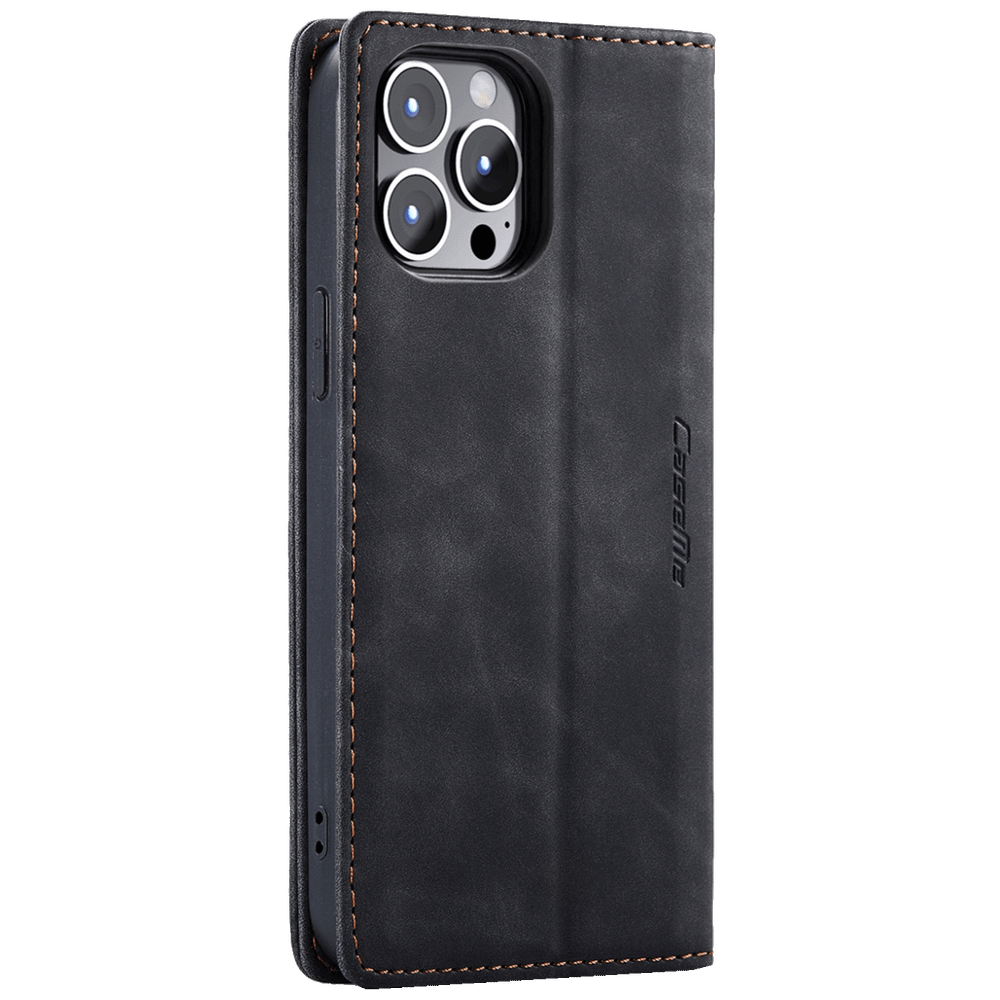 CaseMe Futrola preklopna za iPhone 14 Pro, koža, crna - Flip Leat. Phone Case iPhone 14 Pro slika 1