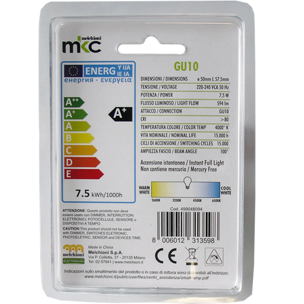 MKC Sijalica,LED 7.5W, 220V AC, 100° prirodno bijela svjetlost - LED MR-GU10/7.5W-N slika 3