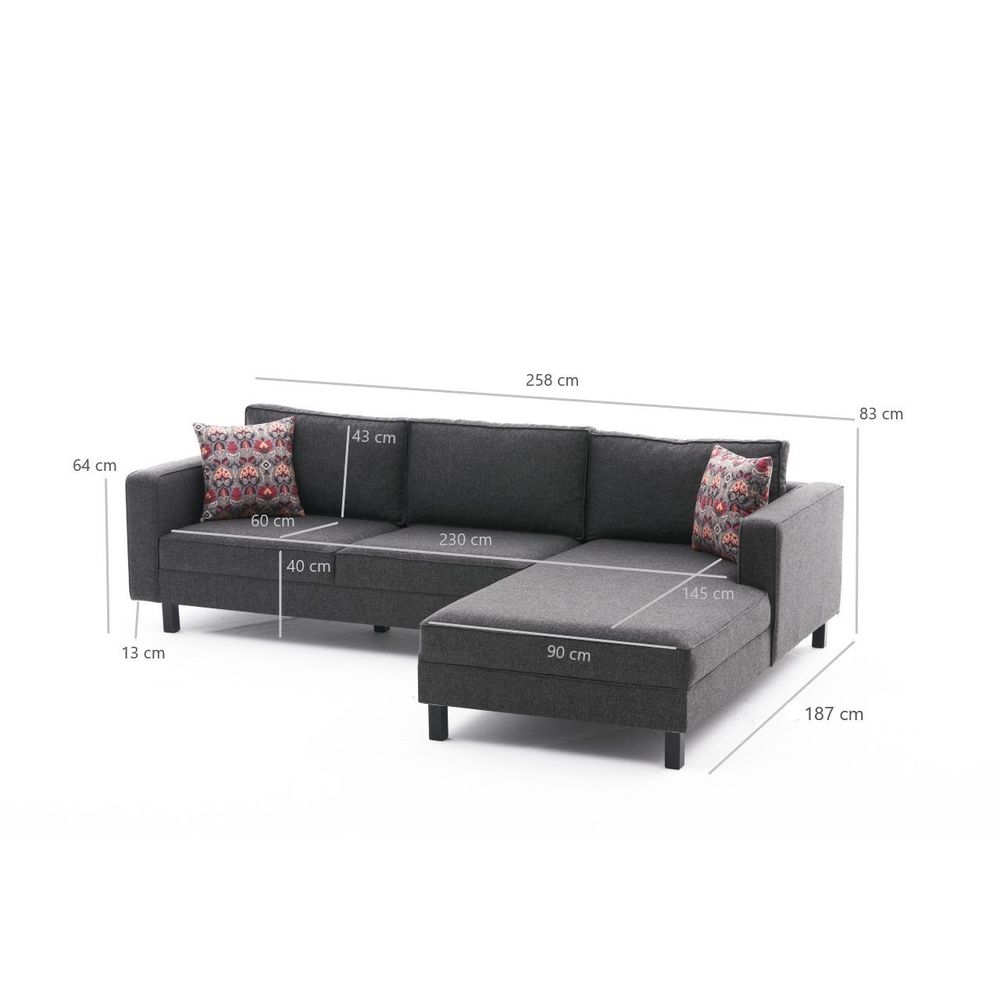 Kale Linen Desni Kutni Sofa - Antracit slika 7