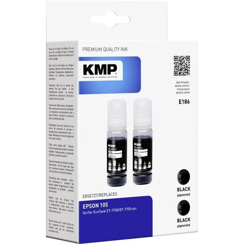 KMP tinta za punjenje zamijenjen Epson 105, 105 EcoTank, T00Q1, C13T00Q140 kompatibilan 2-dijelno pakiranje crn E186 1643,0001 slika 1