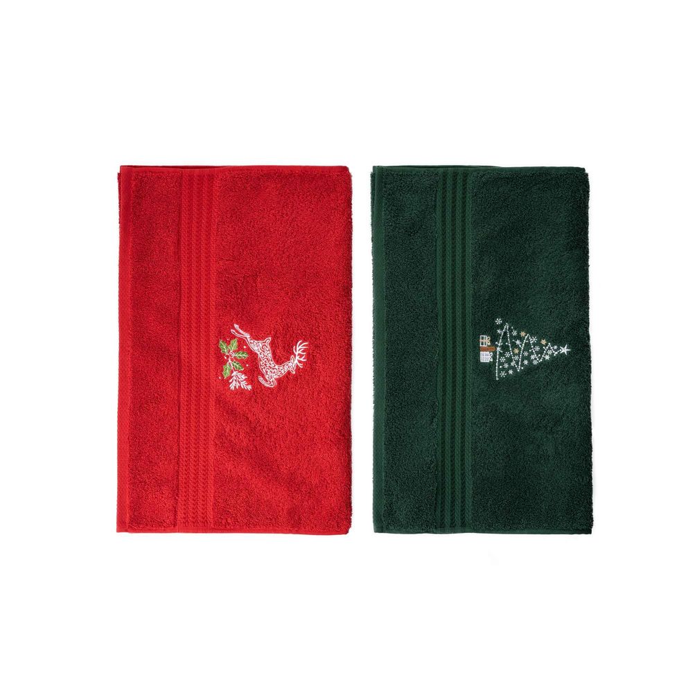Hand towel set (2 pieces) New Year, colours: green, red, white slika 3