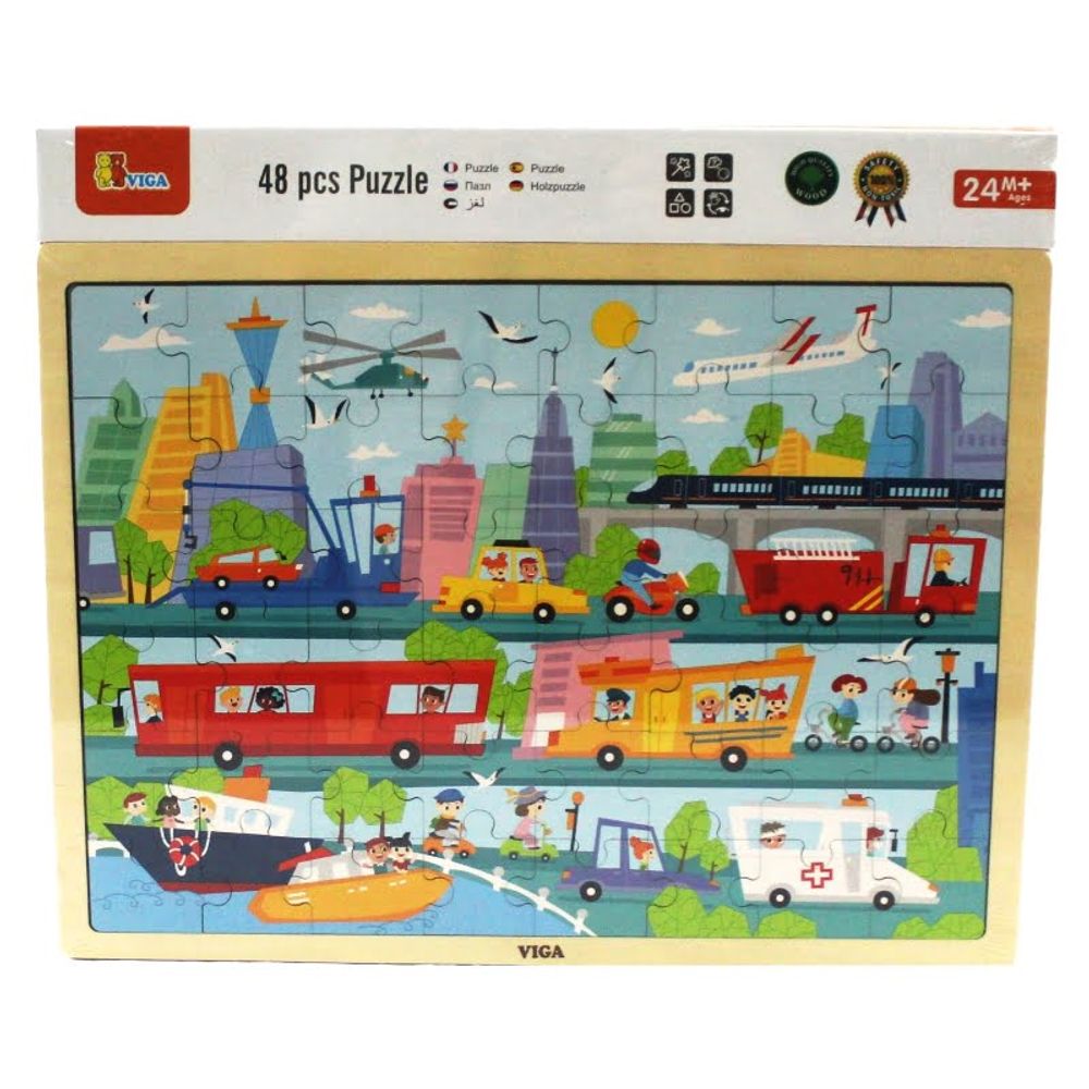 Viga Drvene puzzle prevozna vozila, 48kom slika 1