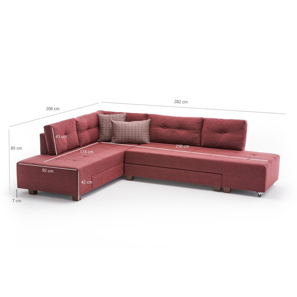 Manama Kutna Sofa na Razvlačenje Lijevi - Bordocrvena slika 7