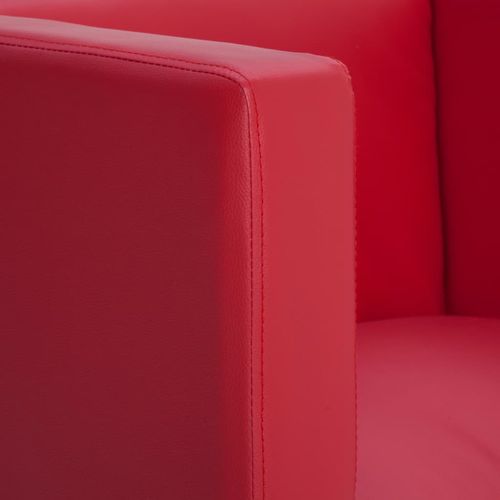 Kockasta fotelja od umjetne kože crvena slika 25