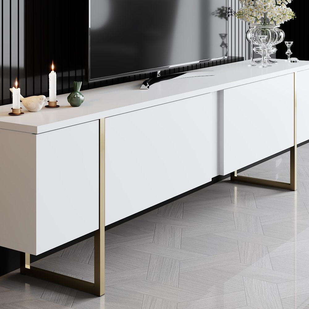 Luxe Set - Bijeli, Zlatno Bijeli Komplet Namještaja za Dnevni Boravak slika 6