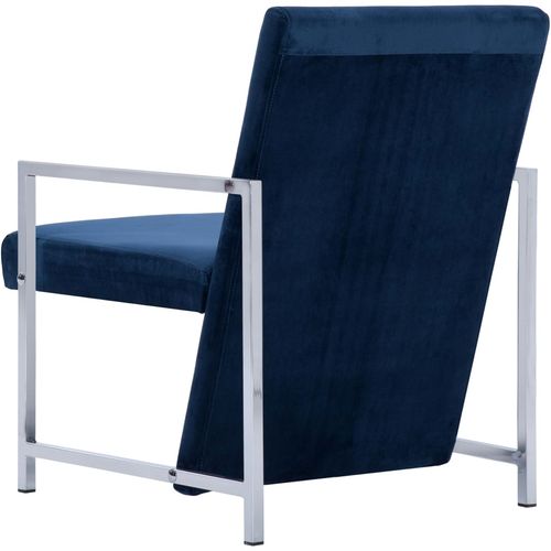 Fotelja s kromiranim nogama plava baršunasta slika 13