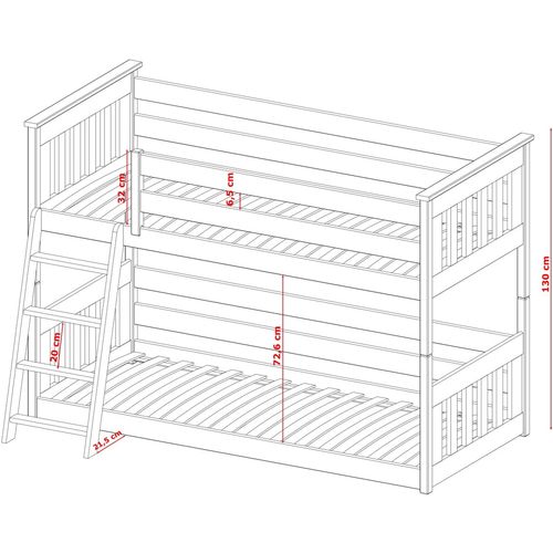 Drveni dječji krevet na kat Kevin - bijeli - 180*80 cm slika 3