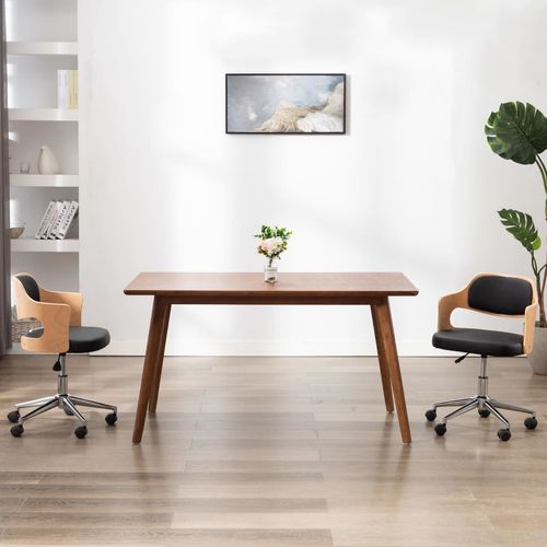 Okretna uredska stolica od savijenog drva i umjetne kože crna slika 19
