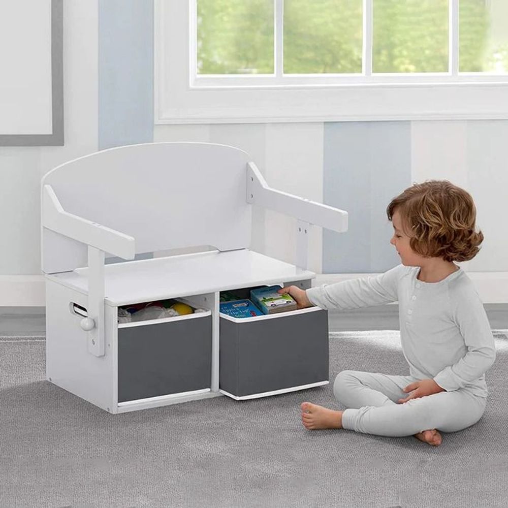 Kinder Home Multifunkcionalna 2U1 drvena dječija klupa, Bijela/Siva slika 14