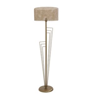 Kelebek Eskitme Lambader Silindir Rattan Abajurlu Copper Floor Lamp