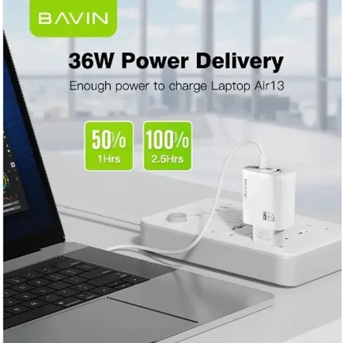 Bavin punjač 36W USB-A + USB-C bela slika 5