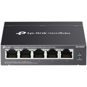 Omada 5-Port Gigabit Desktop Switch with 4-Port PoE+ PORT: 4× Gigabit PoE+ Ports, 1× Gigabit Non-PoE Port SPEC: 802.3af/at, 65 W PoE Power, Desktop Steel Case FEATURE: Plug and Play