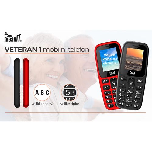 MeanIT mobilni telefon, 1.77" ekran, Dual SIM, BT, SOS dugme - VETERAN I MOBILNI TELEFON-CRVENI slika 2