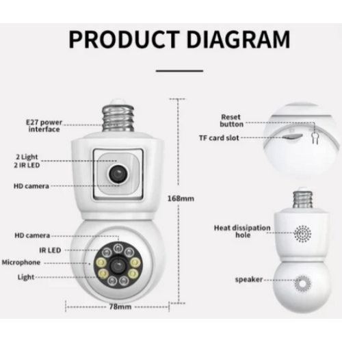 CAM-IP6MP-Q3 GMB kamera 6 mpix microSD iCSee xmeye pro app Two-way voice 2x3,6mm SIJALICNO GRLO E27 slika 10