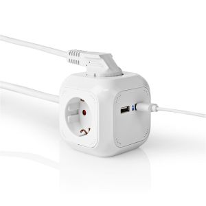 Nedis (EXSOC415UFWT) produžni kabl sa 4 utičnice+2xUSB charger beli