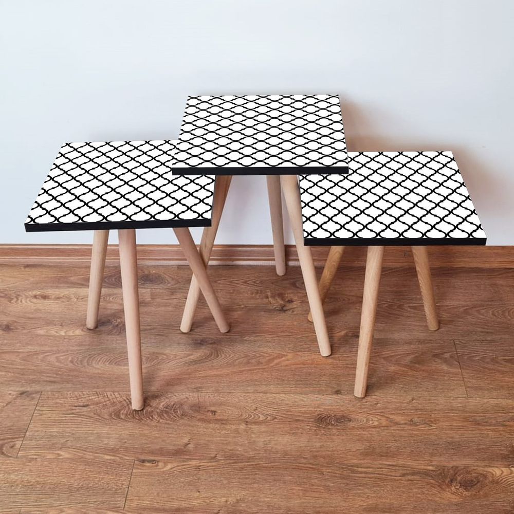 Set Nesting Stolova (3 Komada) 3Shp393 - Boje: Bijela, Bijela/Crna slika 1