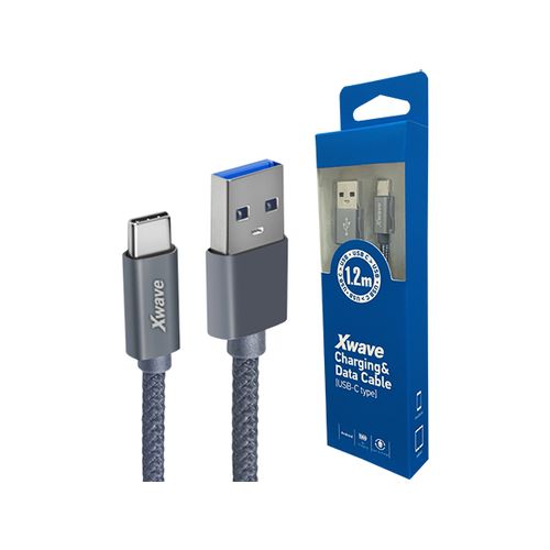 Xwave Kabl USB Tip C  muški na Tip A   muški  1.2M   3A, PVC tamno sivi pleteni slika 1