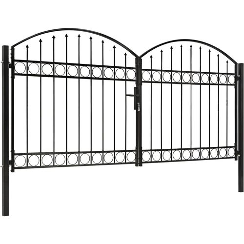 Dvostruka vrata za ogradu s lučnim vrhom čelična 300x125 cm crna slika 18