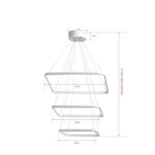 Trinity Square Set - White Body, Yellow Light White Chandelier slika 5