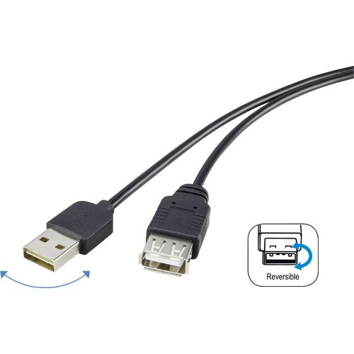 Renkforce USB kabel USB 2.0 USB-A utikač, USB-A utičnica 1.80 m crna utikač primjenjiv s obje strane, pozlaćeni kontakti RF-4096113 slika 7