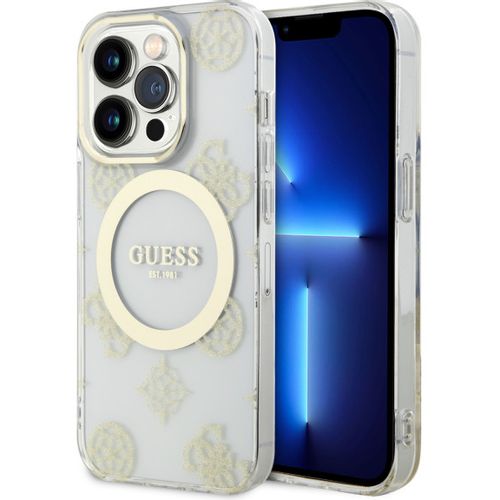 Guess Futrola za iPhone 14 Pro IML GLITTER PEONY GOLD TRANSPARENT MagSafe slika 1