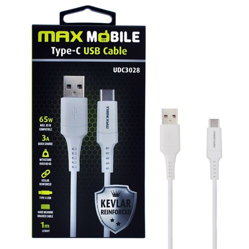 MaxMobile data kabel TYPE C-TYPE C UDC3028 KEVLAR WHITE QC 3A 1m slika 1