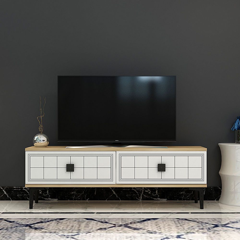 TV Stalak Yuka 120 - Saphirni Hrast i Bijela slika 1