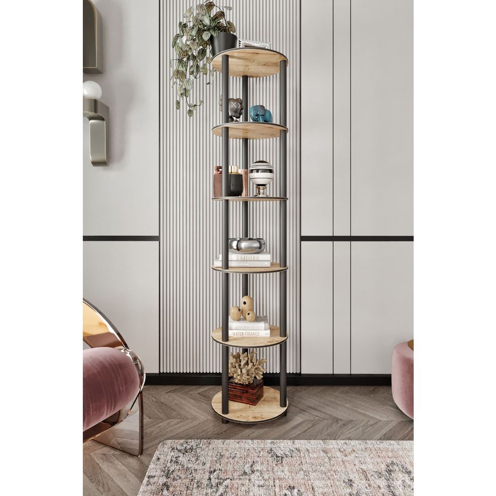  Bookshelf Bookcase 6 Layer Round, colour Oak slika 2