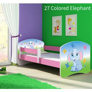 Dječji krevet ACMA s motivom, bočna roza 140x70 cm - 27 Colored Elephant