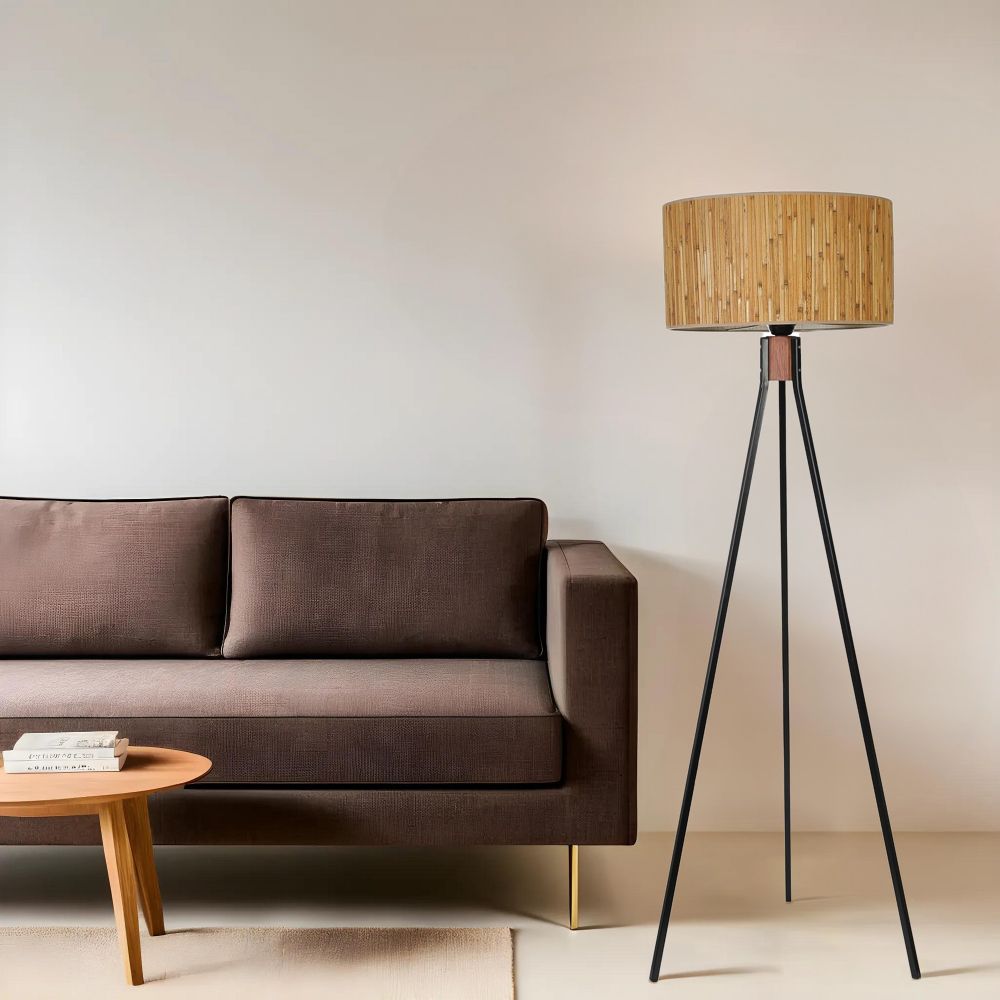 Fısco Tripod Crni Lambader sa Bambu Abajur slika 1