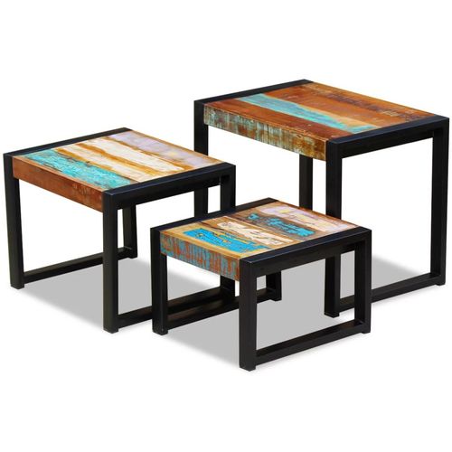3-dijelni set uklapajućih stolića od masivnog obnovljenog drva slika 10