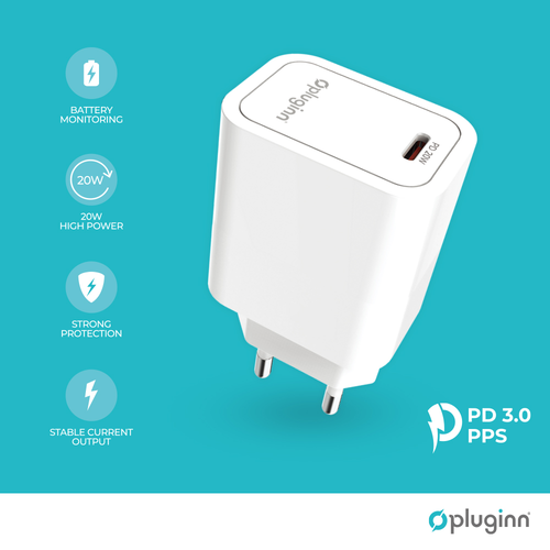 Kućni punjač Pluginn PI-D61S, PD3.0, PPS, 20W sa PD iPhone lightning kablom beli slika 1