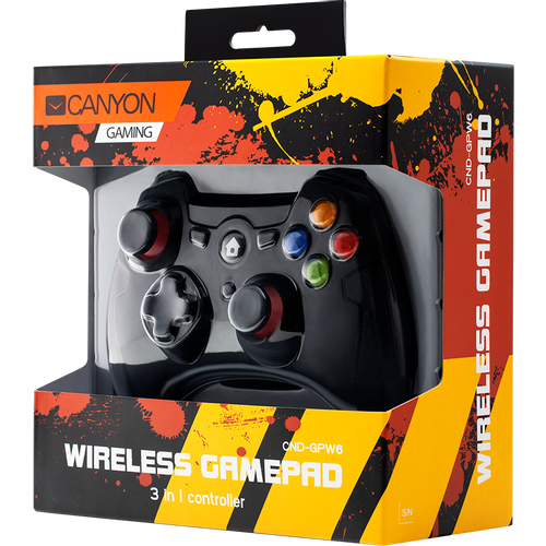 CANYON GP-W6 2.4G Wireless Controller with Dual Motor, Rubber coating, 2PCS AA Alkaline battery ,support PC X-input mode/D-input mode, PS3, Android/nano size dongle,black slika 4