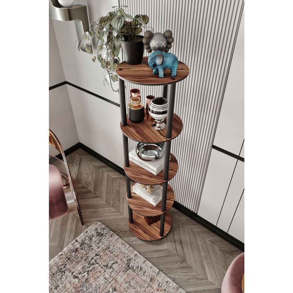  Bookshelf Bookcase 5 Layer Round, colour Walnut slika 3
